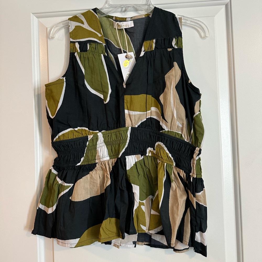 NWT Bindu Tina Top, Black Olive, M
